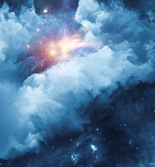 Visually pleasing composition of human head and fractal clouds to serve as background in works on mind dreams thinking consciousness and imagination