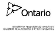Ontario Ministry of Research and Innovation. Logo shows a trillium flower.