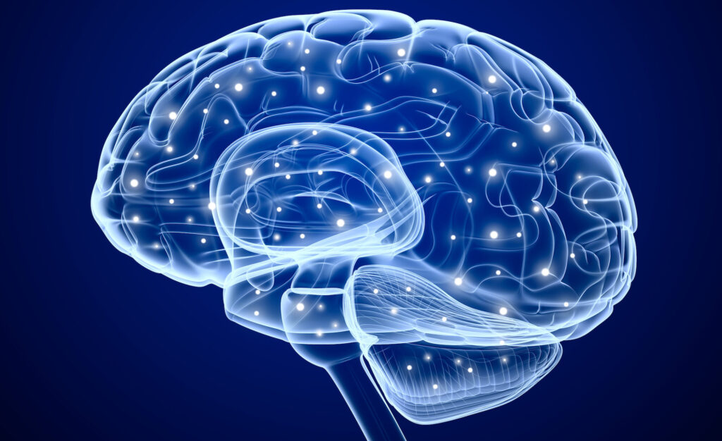 Brain impulses. Thinking process. Concept in blue colors.
