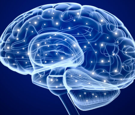 Brain impulses. Thinking process. Concept in blue colors.