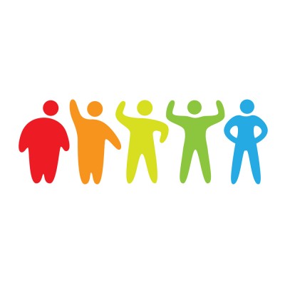 Graphical depictions of people of different body sizes in different colours of the rainbow
